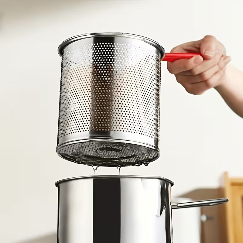 Olla con Canasto Escurridor de Acero Inoxidable - Ideal para frituras, pasta, ramen y verduras.
