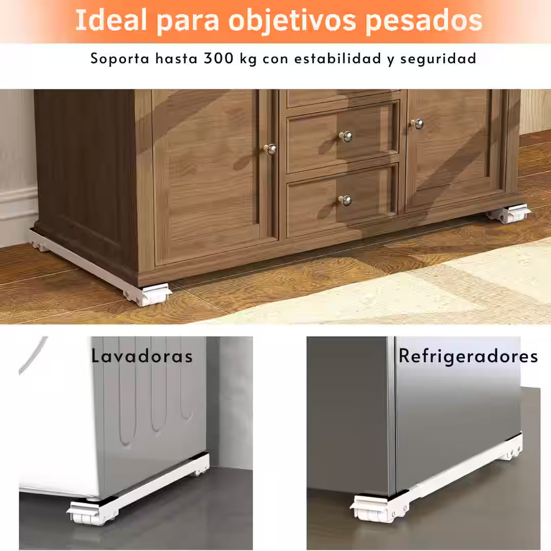 2 Bases Móviles Reforzadas y Ajustables – Mueve fácilmente objetos pesados para limpiar y reorganizar tu hogar sin hacer fuerza
