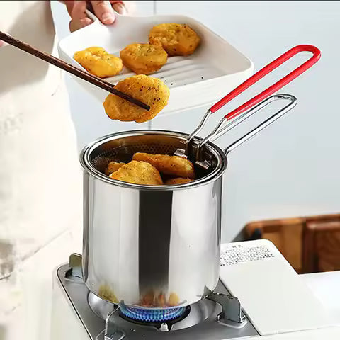 Olla con Canasto Escurridor de Acero Inoxidable - Ideal para frituras, pasta, ramen y verduras.