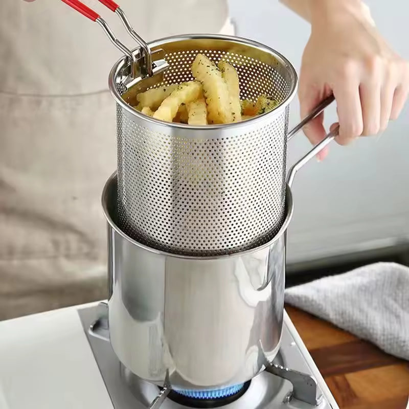 Olla con Canasto Escurridor de Acero Inoxidable - Ideal para frituras, pasta, ramen y verduras.