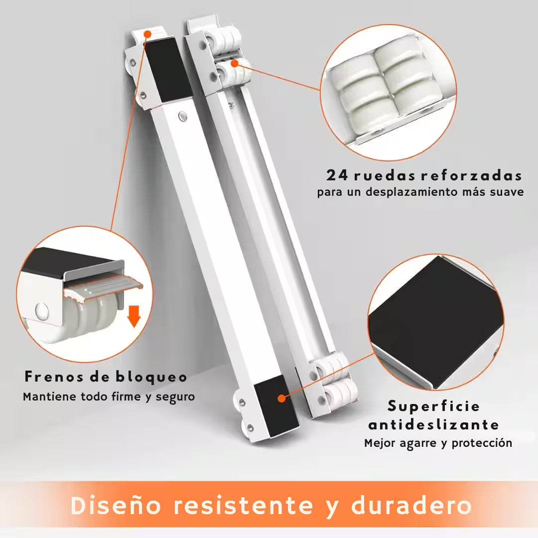 2 Bases Móviles Reforzadas y Ajustables – Mueve fácilmente objetos pesados para limpiar y reorganizar tu hogar sin hacer fuerza