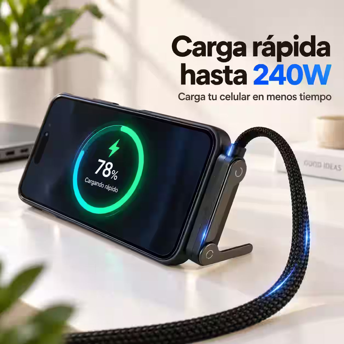 2x1 Cable de Carga Rápida con Soporte Integrado – Más Resistente, Cómodo y Práctico