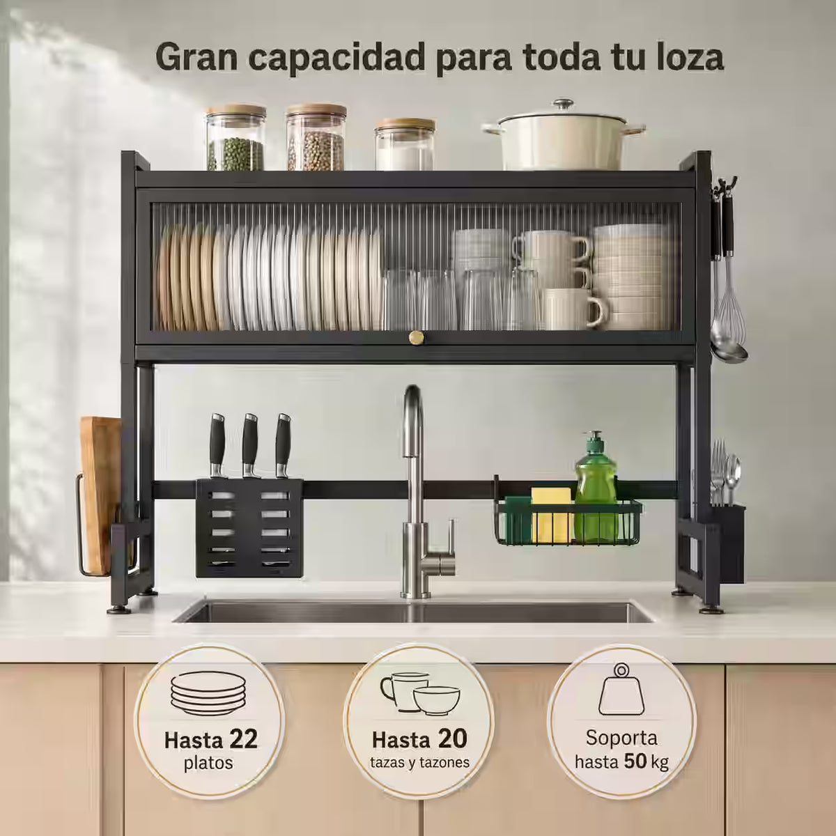 Escurridor Organizador Sobre Lavaplatos 85cm - Libera espacio, organiza tu loza y transforma tu cocina