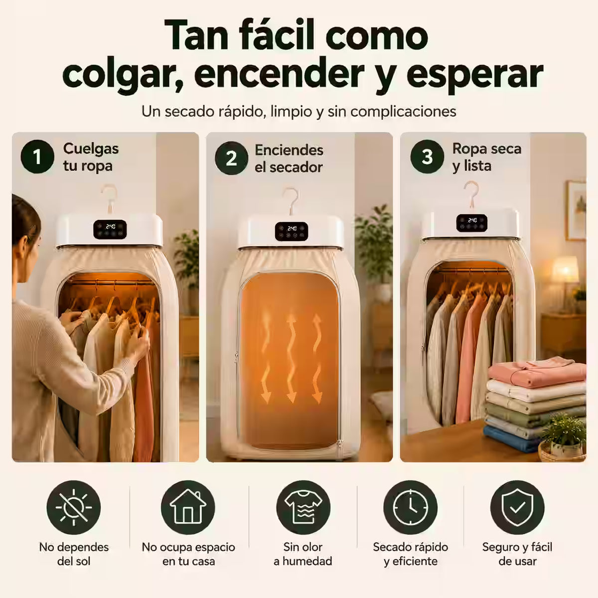 Secador de Ropa Portátil - Ten tu ropa seca y lista para usar incluso en días fríos, lluviosos o sin sol.