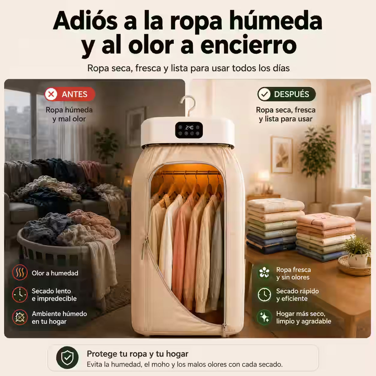 Secador de Ropa Portátil - Ten tu ropa seca y lista para usar incluso en días fríos, lluviosos o sin sol.