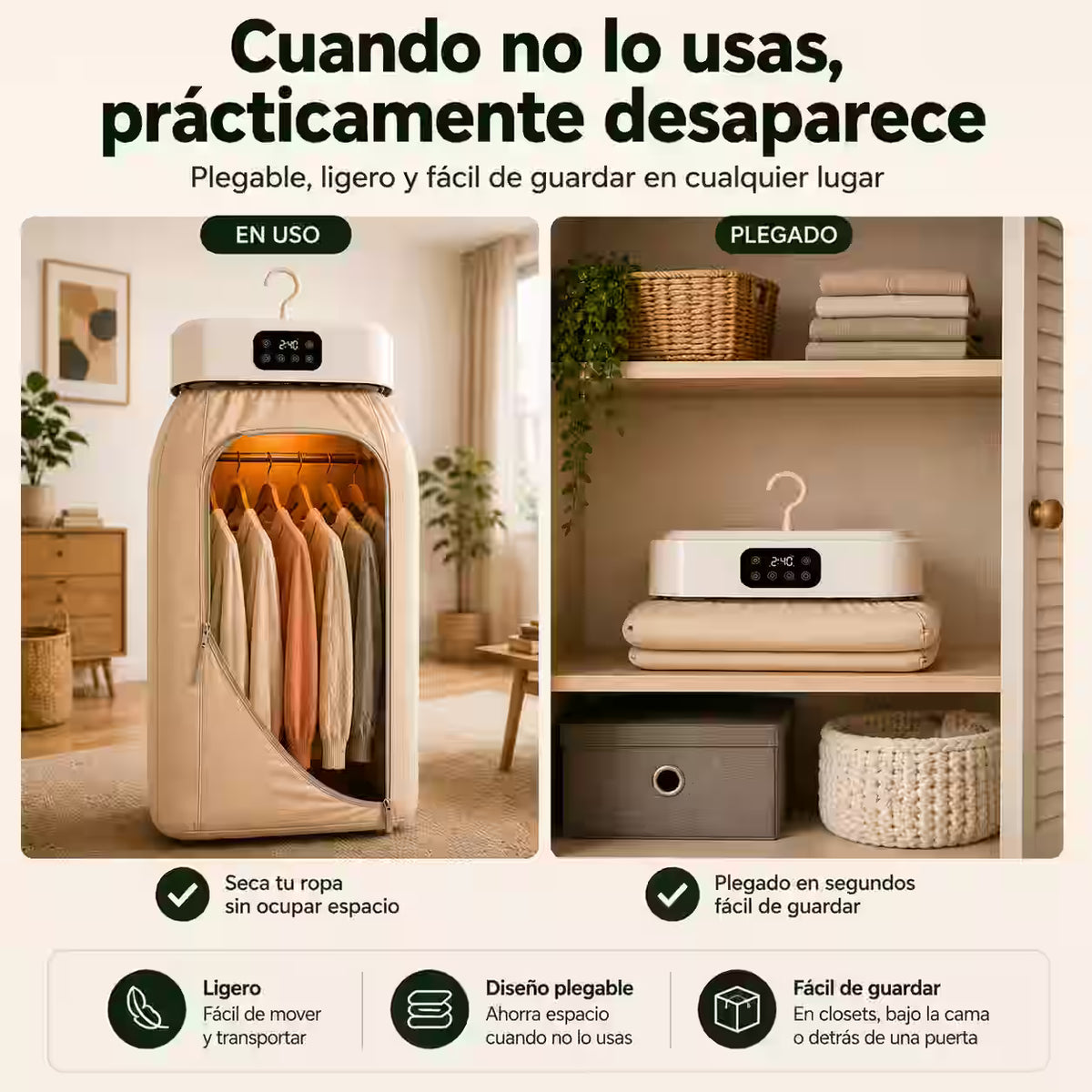 Secador de Ropa Portátil - Ten tu ropa seca y lista para usar incluso en días fríos, lluviosos o sin sol.