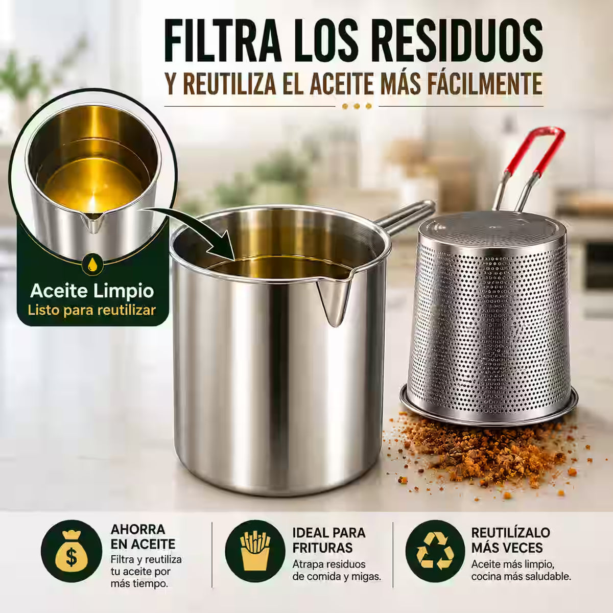 Olla con Canasto Escurridor de Acero Inoxidable - Ideal para frituras, pasta, ramen y verduras.