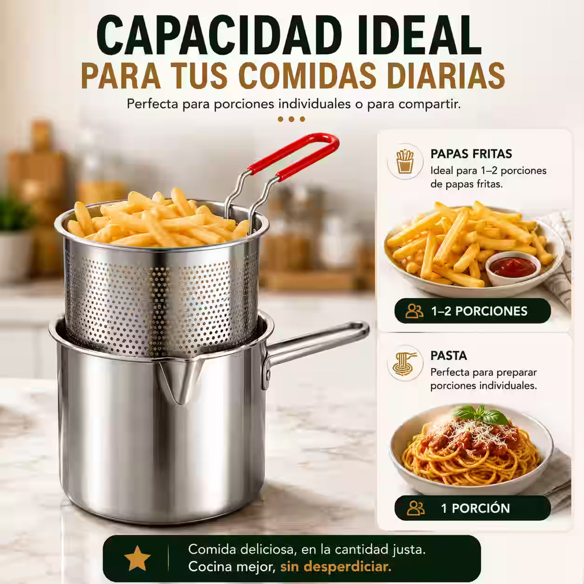 Olla con Canasto Escurridor de Acero Inoxidable - Ideal para frituras, pasta, ramen y verduras.