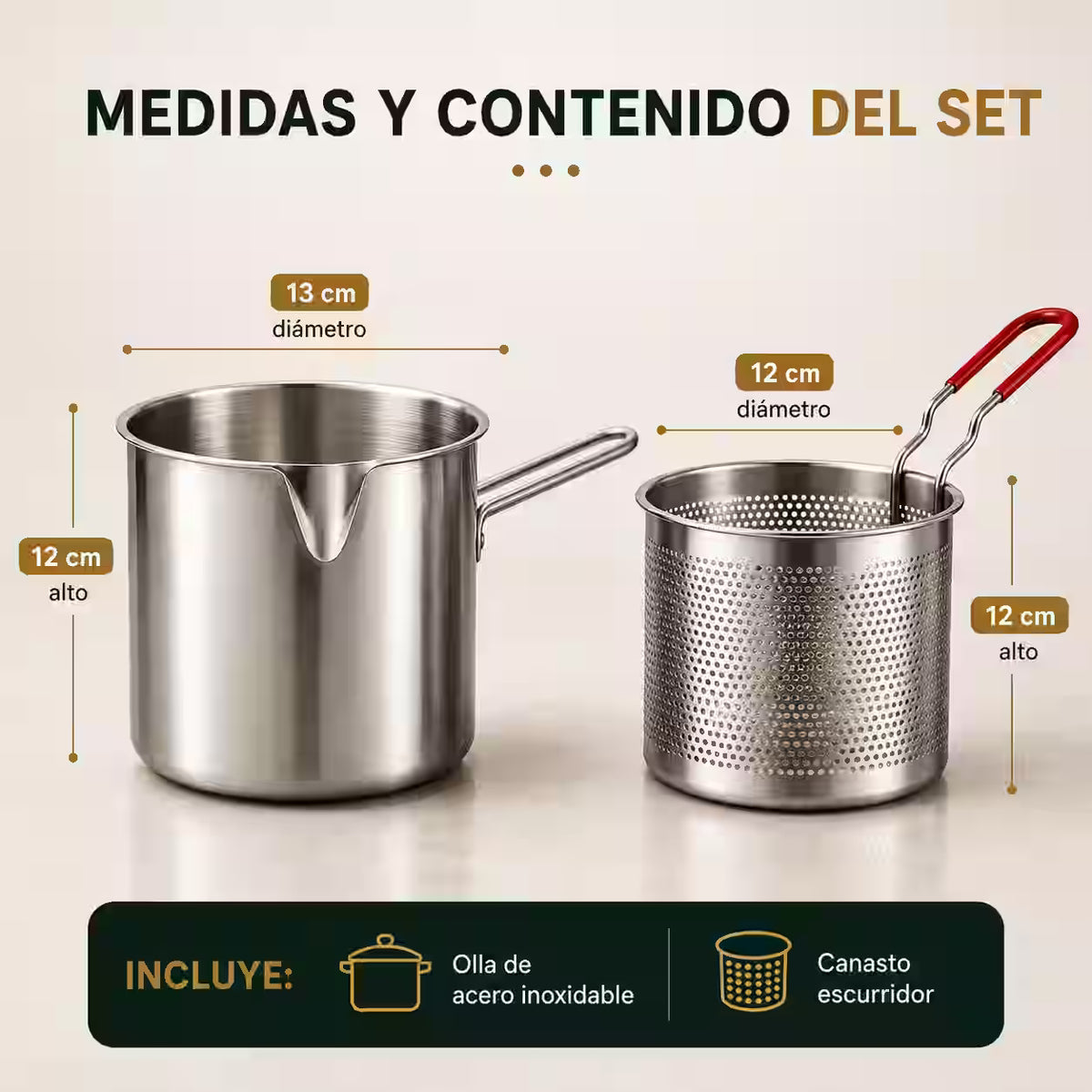 Olla con Canasto Escurridor de Acero Inoxidable - Ideal para frituras, pasta, ramen y verduras.