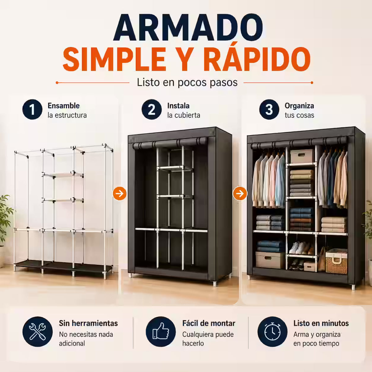 Ropero Armable de Gran Capacidad – Más espacio para guardar y organizar ropa, zapatos y accesorios