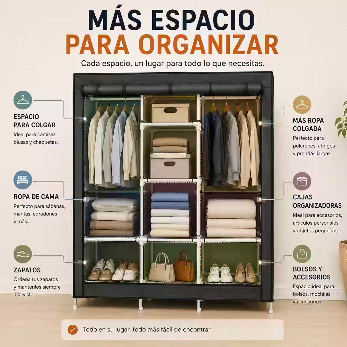 Ropero Armable de Gran Capacidad – Más espacio para guardar y organizar ropa, zapatos y accesorios