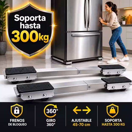 2 Bases Móviles Reforzadas y Ajustables – Mueve fácilmente objetos pesados para limpiar y reorganizar tu hogar sin hacer fuerza