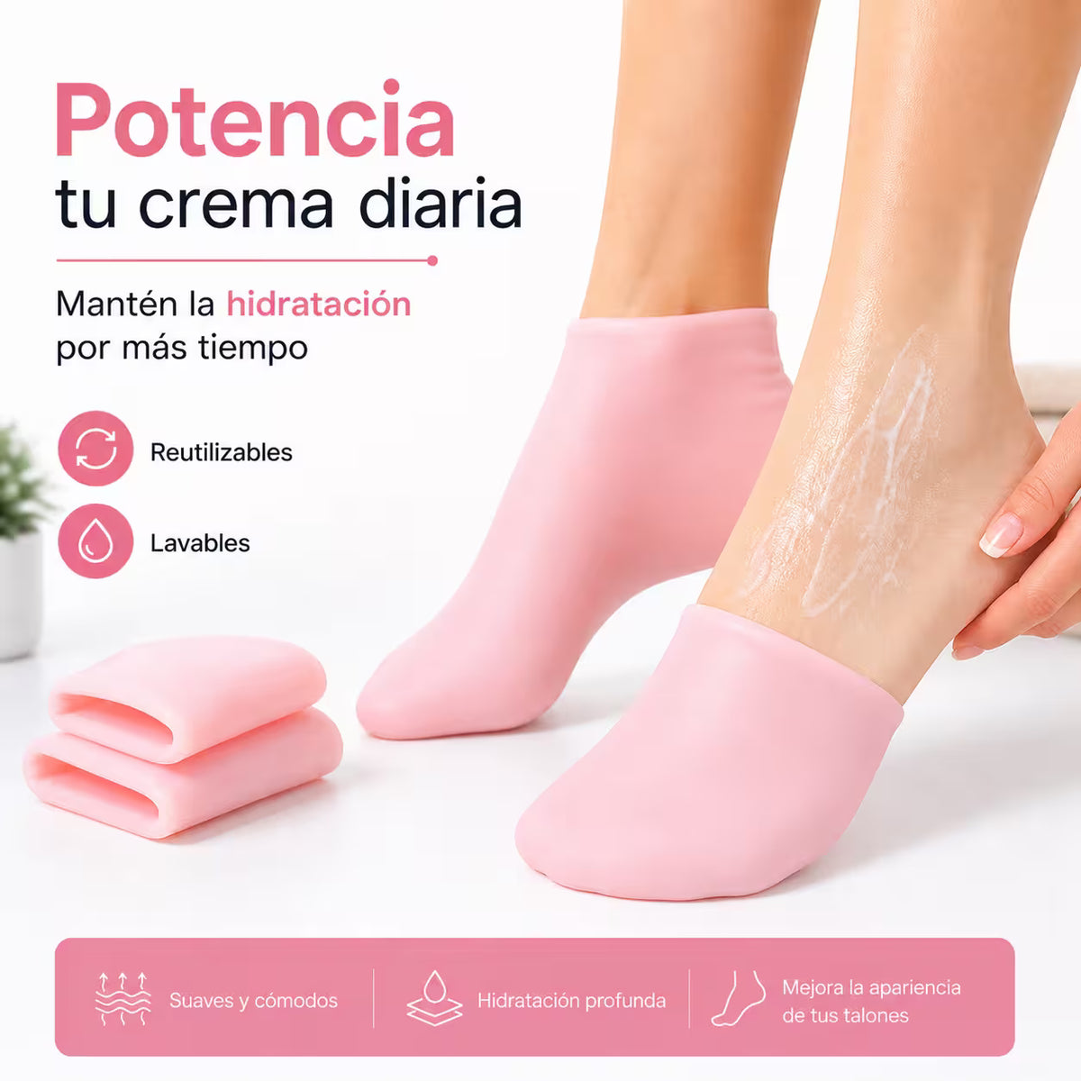 Calcetines de Hidratación Intensiva Reutilizables (1 Par) - Mejora la absorción de cremas y reduce la resequedad visible en los pies