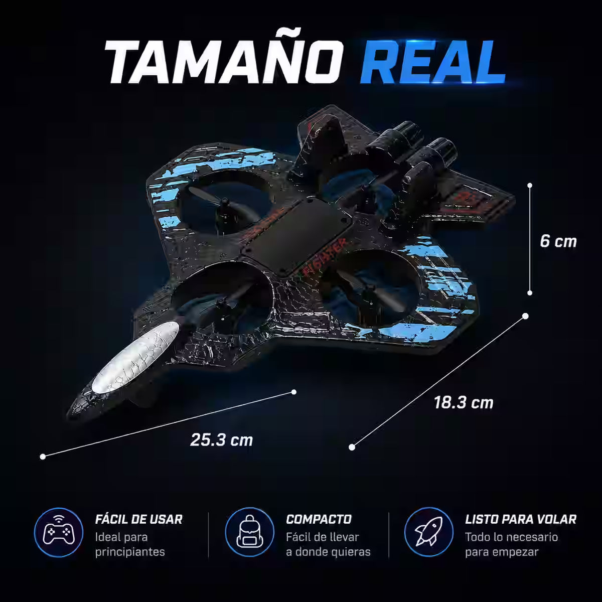 Avión Caza a Control Remoto con Luces LED - Vuela, gira y comparte momentos entretenidos en familia