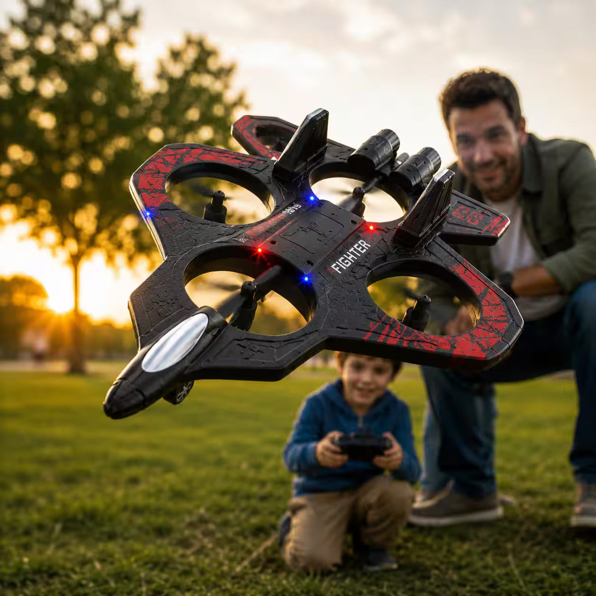 Avión Caza a Control Remoto con Luces LED - Vuela, gira y comparte momentos entretenidos en familia