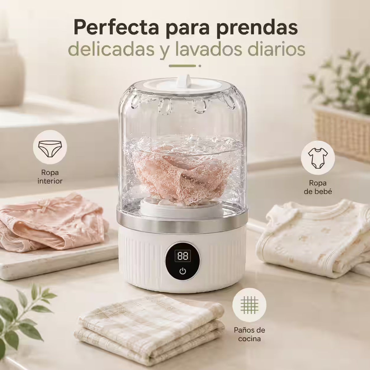 Lavadora Recargable Portátil - Ideal para ropa interior, ropa de bebé y pequeños lavados diarios sin acumular prendas