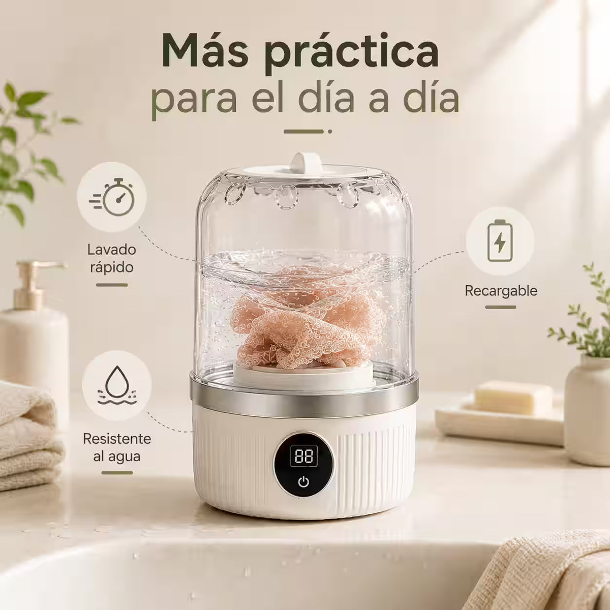 Lavadora Recargable Portátil - Ideal para ropa interior, ropa de bebé y pequeños lavados diarios sin acumular prendas