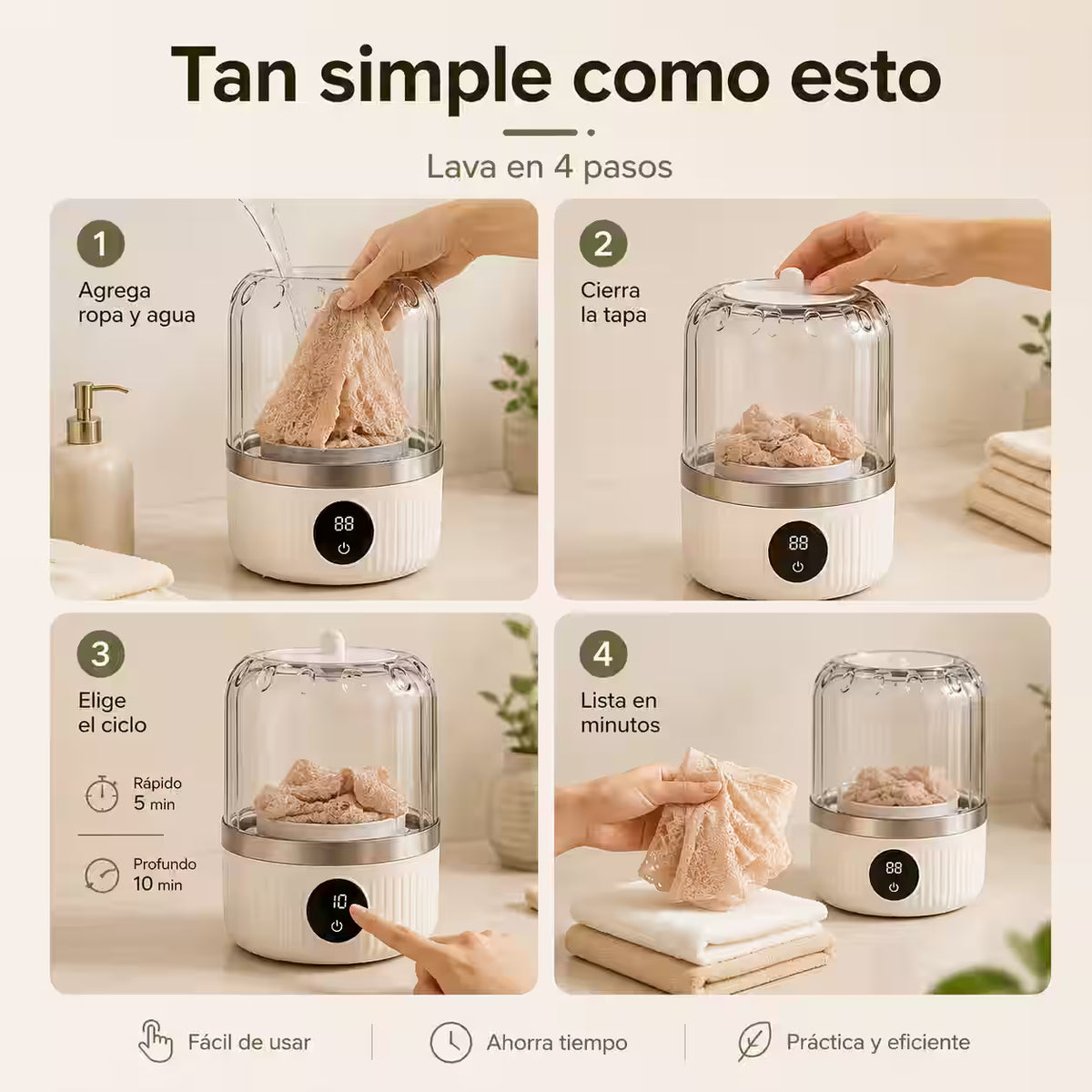 Lavadora Recargable Portátil - Ideal para ropa interior, ropa de bebé y pequeños lavados diarios sin acumular prendas