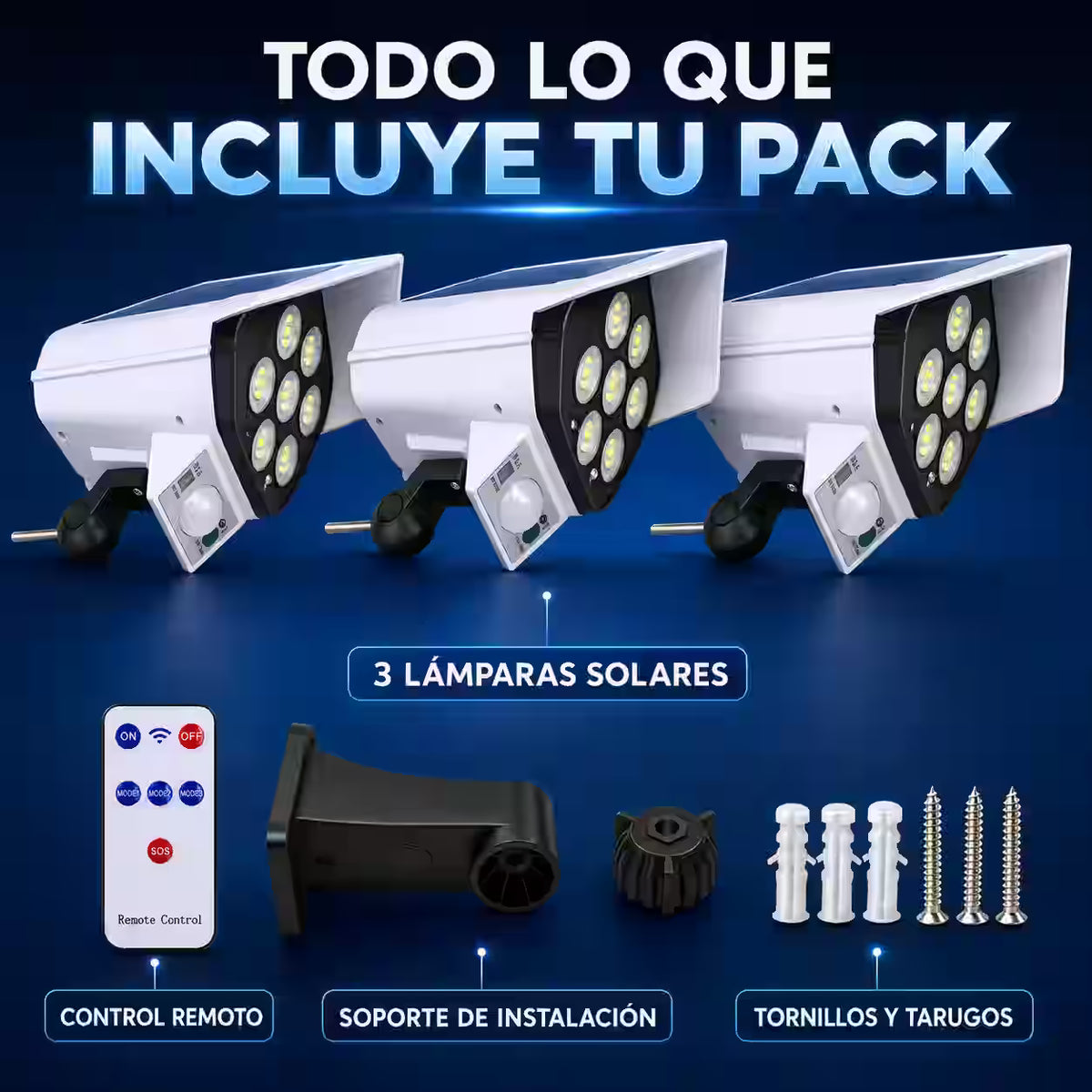 3x1 Foco Solar LED Tipo Cámara con Sensor de Movimiento - Mejora la iluminación exterior y ayuda a disuadir intrusos