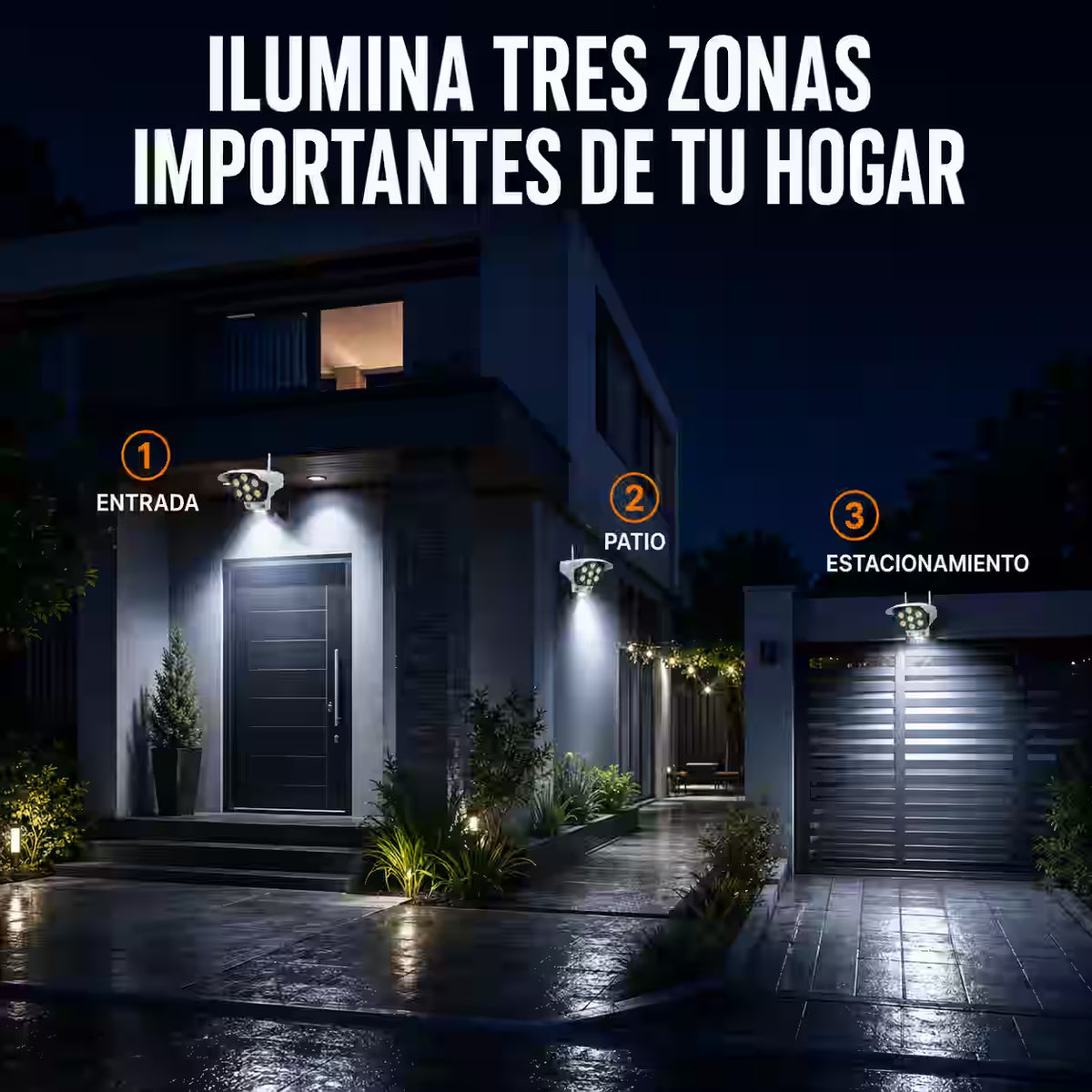 3x1 Foco Solar LED Tipo Cámara con Sensor de Movimiento - Mejora la iluminación exterior y ayuda a disuadir intrusos