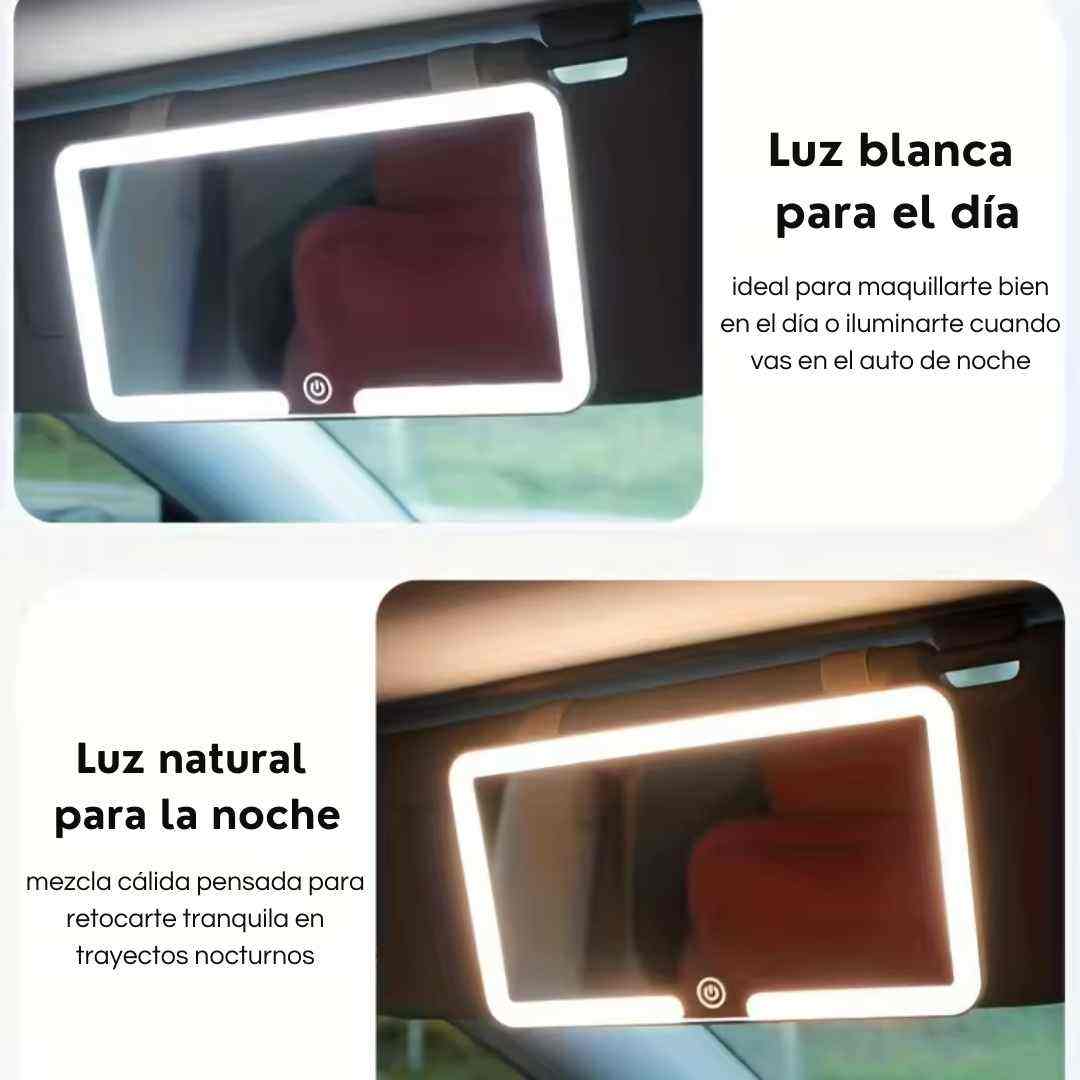 Espejo LED de maquillaje para interiores de coche – Iluminación ideal para retocarte cómoda en cada trayecto