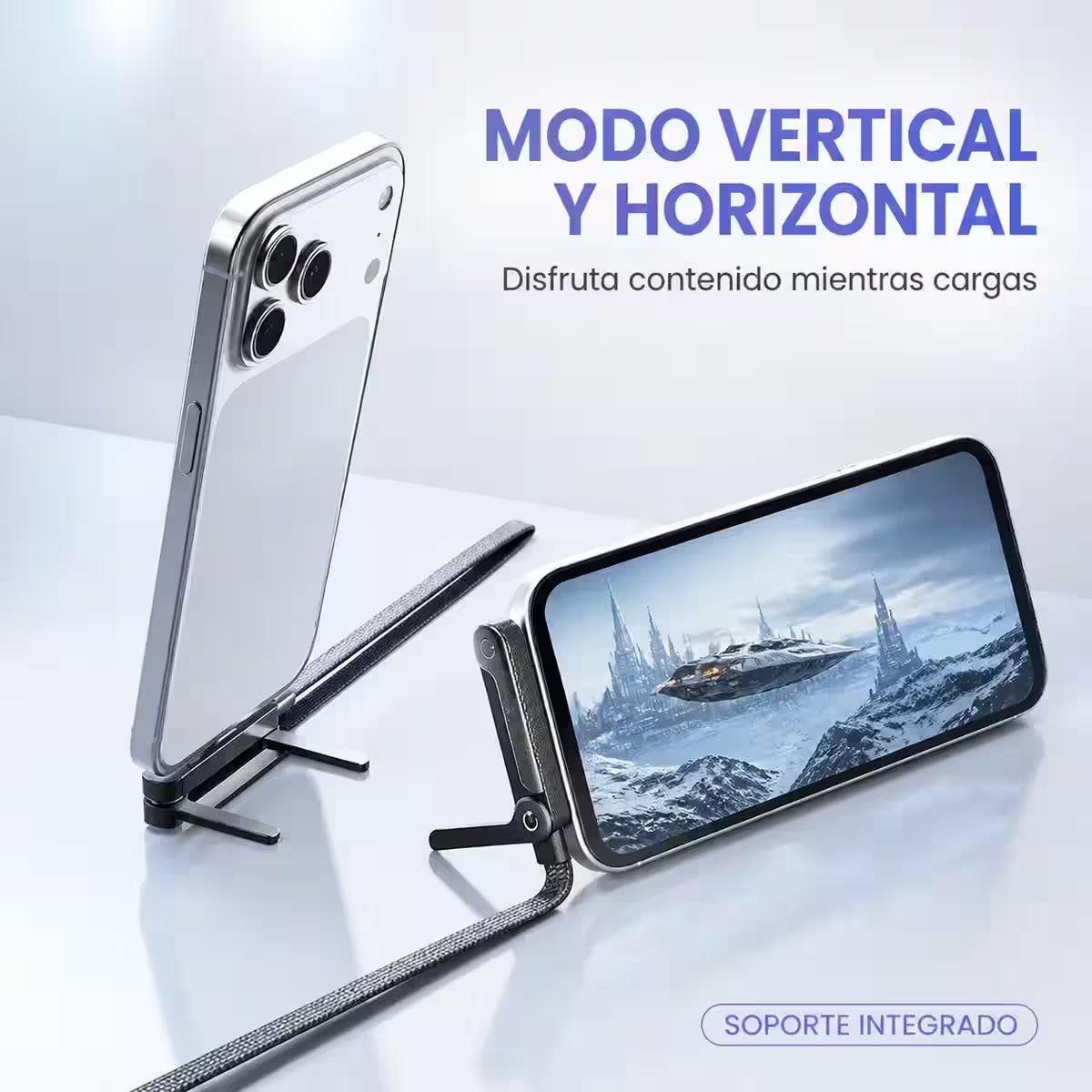 2x1 Cable de Carga Rápida con Soporte Integrado – Más Resistente, Cómodo y Práctico