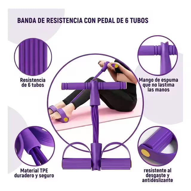 Banda Elástica de Resistencia con Pedales - Mantente activo, fortalece tus músculos y mejora tu figura dedicando solo unos minutos al día
