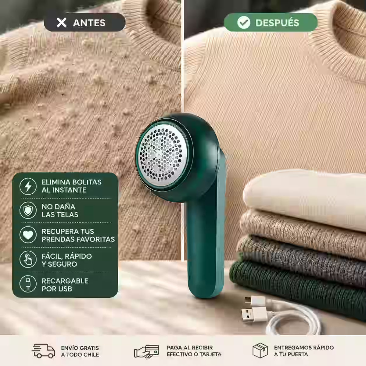 Quita Pelusas Recargable USB – Recupera el aspecto de tu ropa favorita en segundos sin dañarla