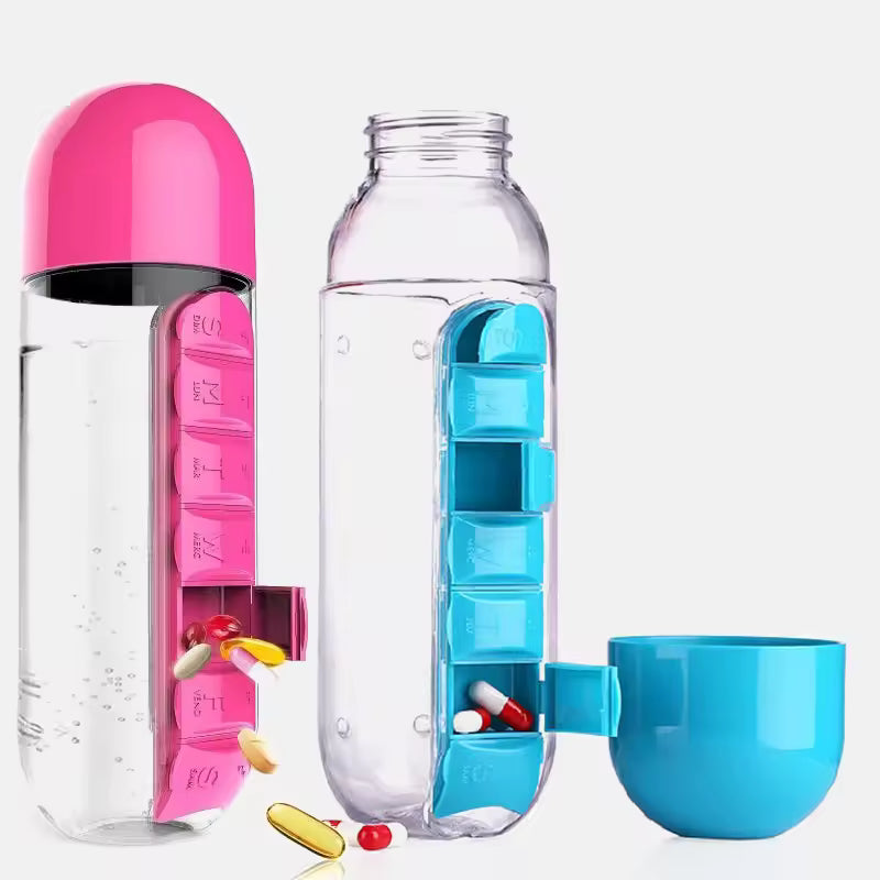 Botella Pastillero Portátil - Lleva tus medicamentos y agua siempre contigo sin olvidos