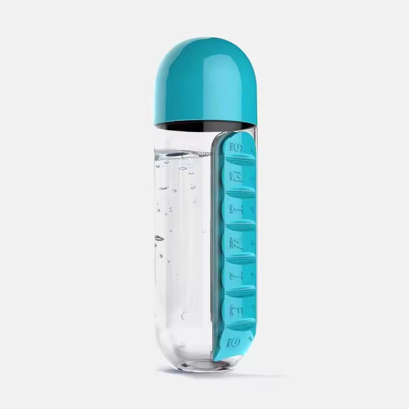 Botella Pastillero Portátil - Lleva tus medicamentos y agua siempre contigo sin olvidos