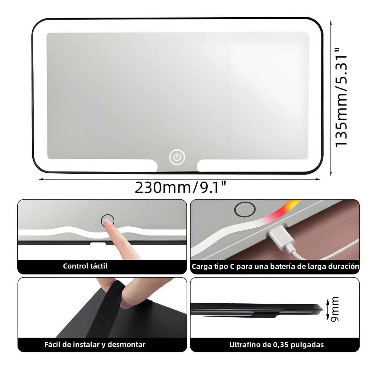 Espejo LED de maquillaje para interiores de coche – Iluminación ideal para retocarte cómoda en cada trayecto
