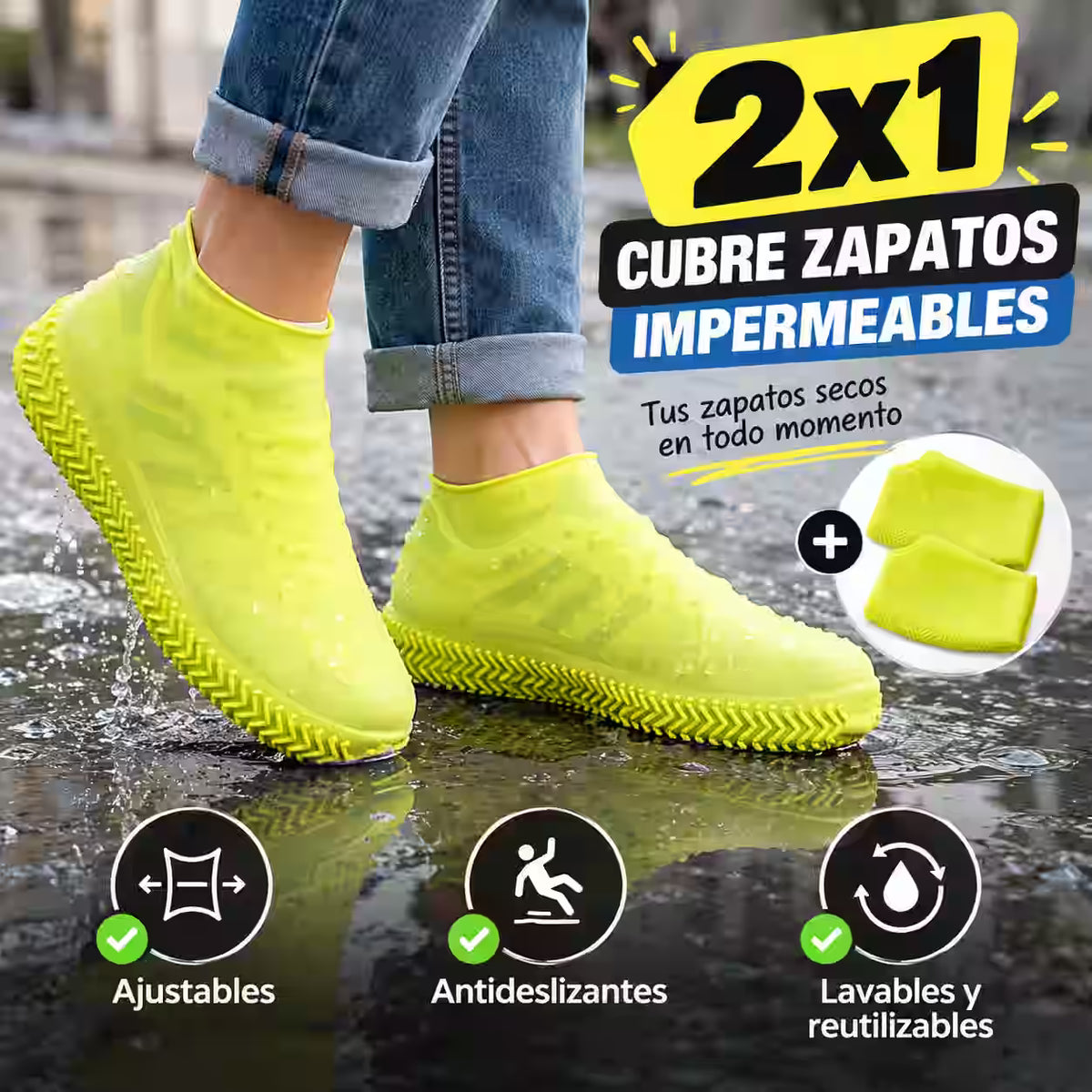 2x1 Cubre Zapatos Impermeables Reutilizables - Protegen del agua, barro y suciedad