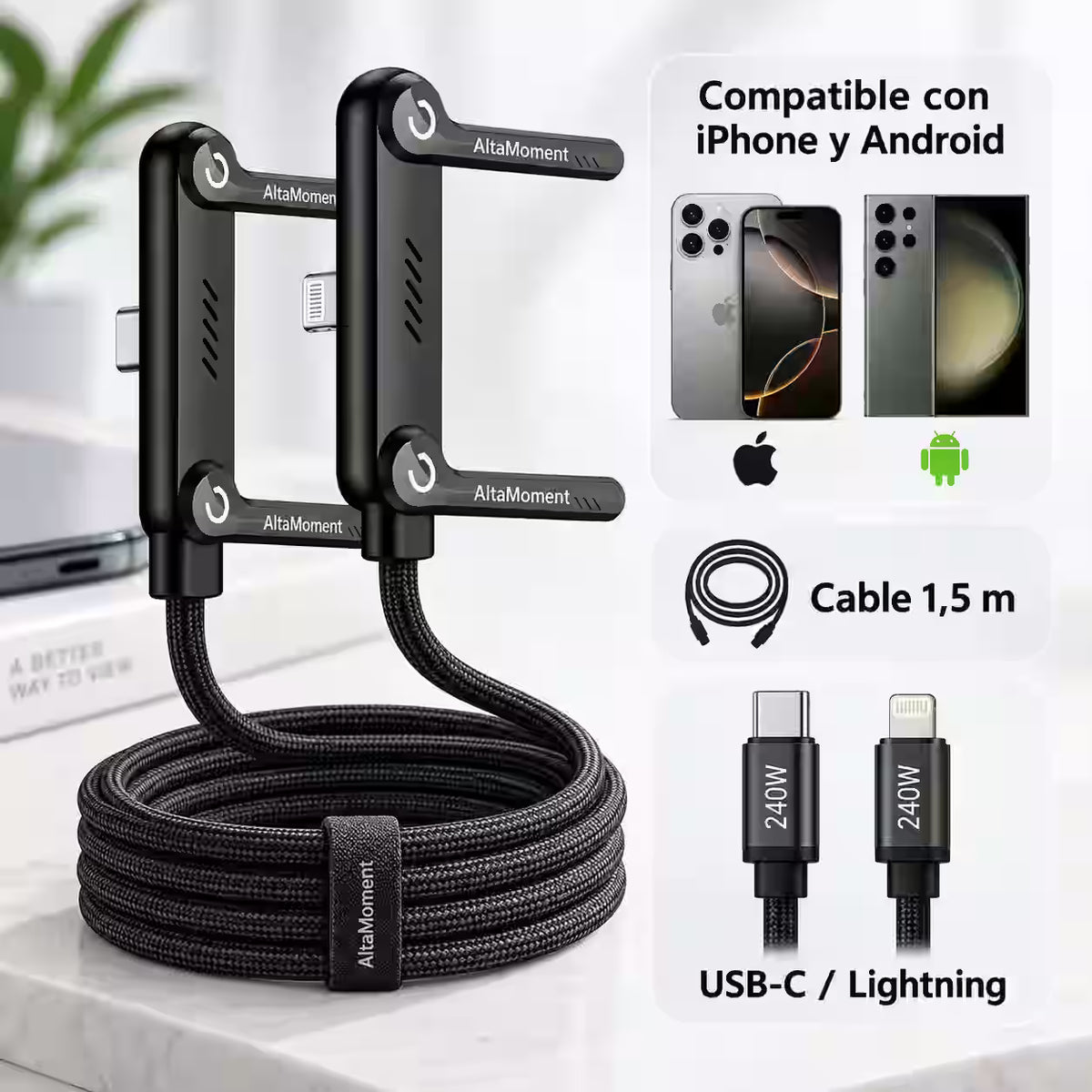 2x1 Cable de Carga Rápida con Soporte Integrado – Más Resistente, Cómodo y Práctico